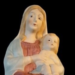 Vintage Porcelain Bisque Madonna and Child Figurine 