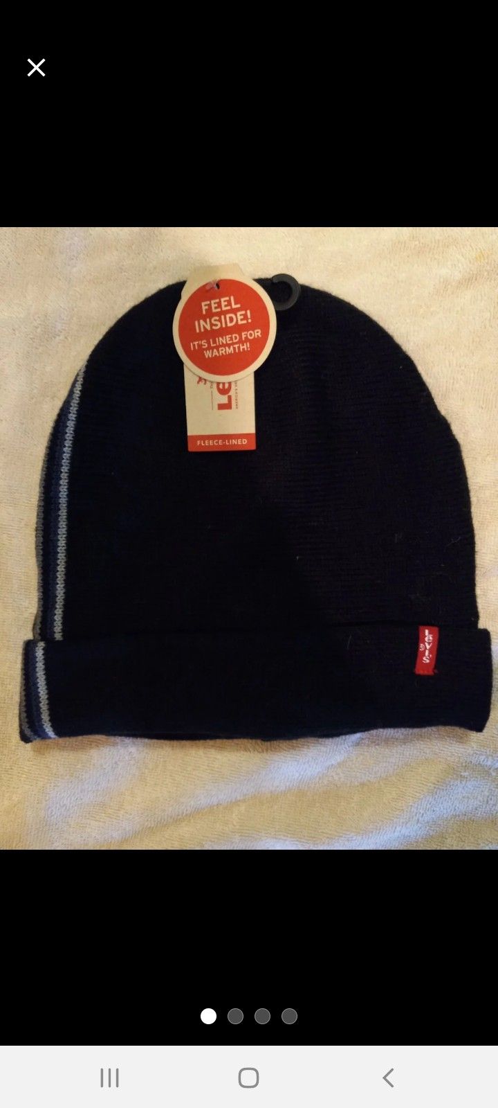 Levi's Fleece lined black side striped knitted hat