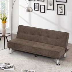 Athena Collection Futon Sofa Bed, Small Folding Futon Couch Bed 4 Position Reclining Adjustable, Convertible Mini Couch Sofa Linen Fabric for Living R