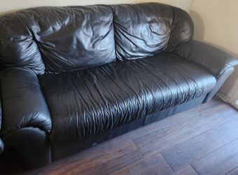 Black Leather 3-Seat Sofa&Love sofa set