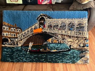 Large Latch Hook Rug Wall Hanging Made By Me.  Grand Canal In Venice Italy.  🇮🇹 57 Inches Wide By 35 Inches Tall