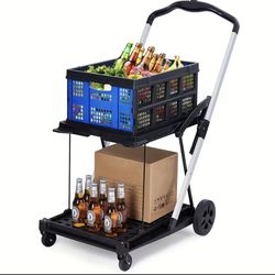 Heavy Duty 2 Tier Collapsible Cart With Removable/Foldable Crates