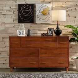 Mid-century styled eight drawer dresser with tapered legs(New)