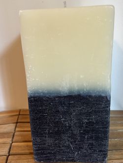 Large Blue and Off-White Candle