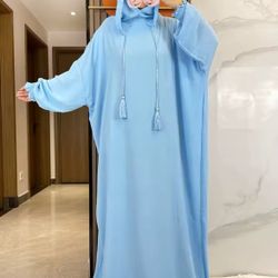 2024 New Ramadan Muslim Two Hats Abaya Dubai Turkey Islam Prayer Clothes