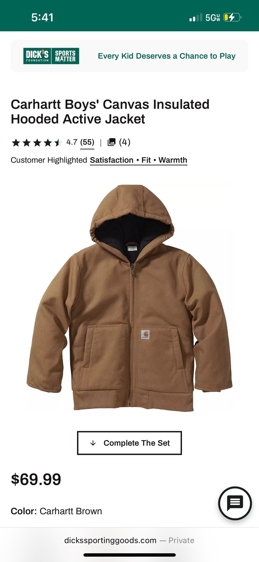 Carhartt Boys' Canvas Insulated Hooded Active Jacket