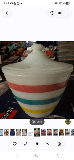 Vintage Fire King Pastel Stripe Jar with Lid