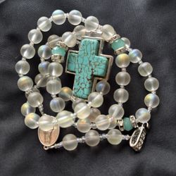 Artisan Beaded Rosary with Turquoise Cross Pendant