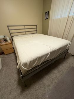 IKEA queen sized metal bed frame + mattress + box spring