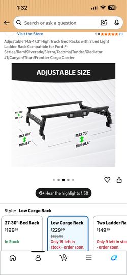 Truck adjustable rack