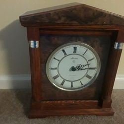 ANSONIA MANTEL CLOCK WESTMINSTER CHIMING QUARTZ SHELF CHERRY BURL WOOD