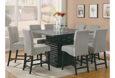 Six seater Artemis Black Wood Square Pedestal Rectangular 54" Counter Height Table | 8 Seat | Asian Hardwood