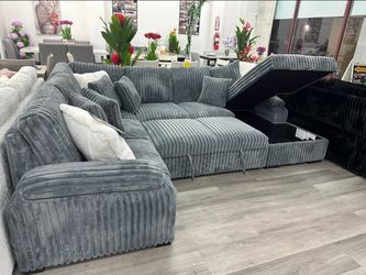 BRAND NEW GREY CORDUROY POP-UP SLEEPER SECTIONAL SAME DAY DELIVERY