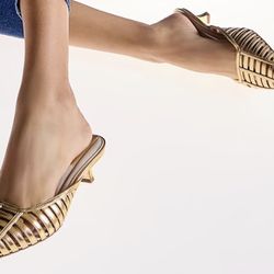 Marlina Fisherman Kitten Heel Faux Leather Mules  (7.5)