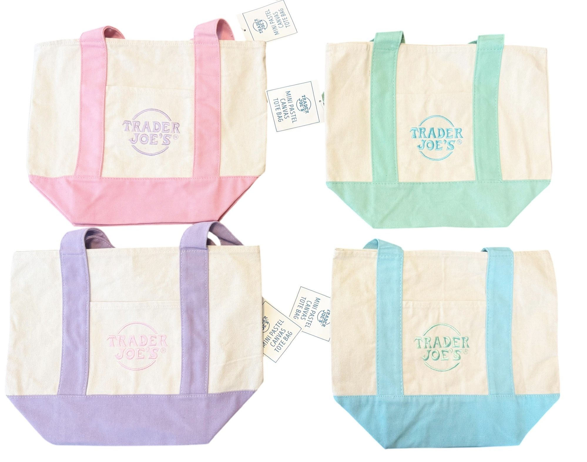 NWT TRADER JOE’S Set of 4 Limited Edition Easter 2025 Pastel Pink Mini Canvas Tote Bag