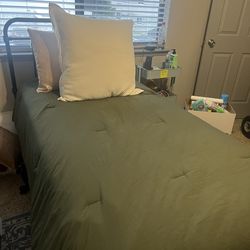 Twin Mattress And Memory Foam Topper W Sheets And Bed Frame