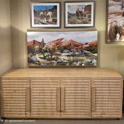 New Four-Door Sideboard Console Table Or TV Stand in Hand-Stained Natural Finish.