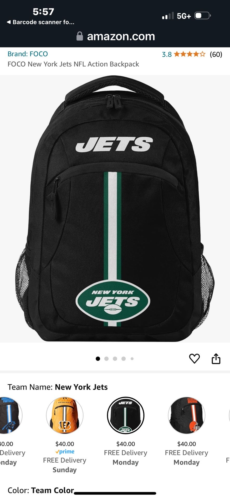 New Jets Backpack. Great For A Fan Of The New York Jets. Great Price