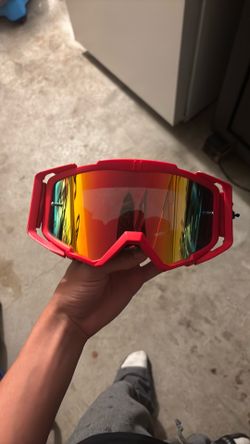 Red Motocross Goggles with Mirror Lens