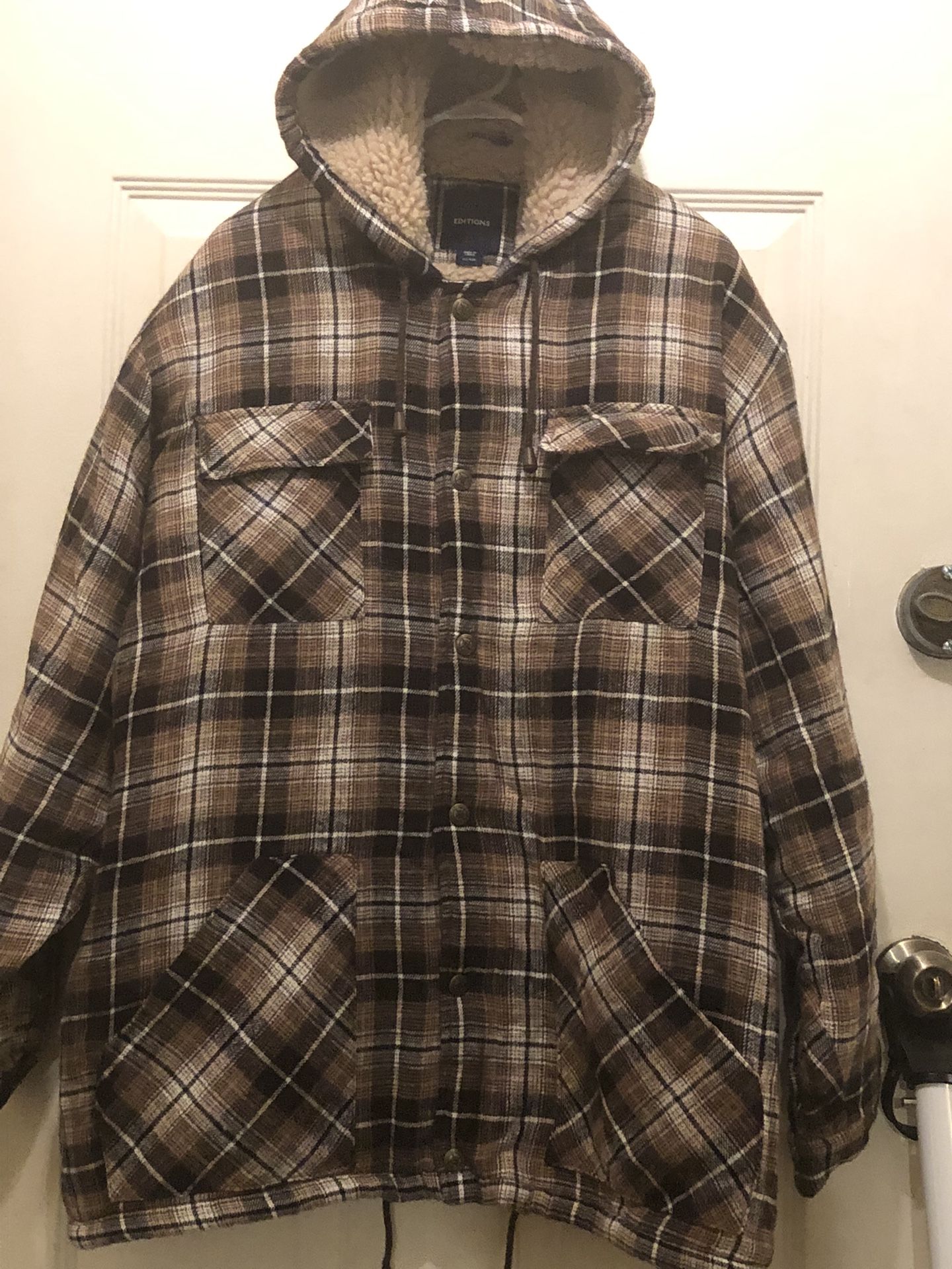 Sherpa Fleece Lined Plaid Men Jacket