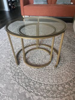 Modern Nested Coffee Table Set (2-Piece) – Glass Top & Gold Metal Frame