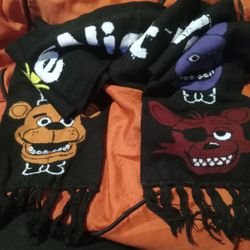 FIVE NIGHTS AT FREDDY'S CHARACTER FACES BLACK KNIT NECK SCARF FRINGE TIP 