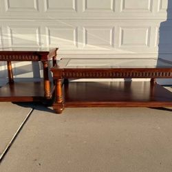 Super Large Hard Wood Coffee Table Set