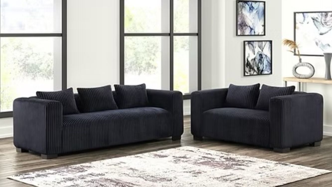 Corduroy black And Gray Sofa Sets On Sale!