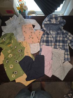Baby Girl 18M Wardrobe Bundle | 2 Vest Sets, Ruffle Leggings & Bear Ear Jacket