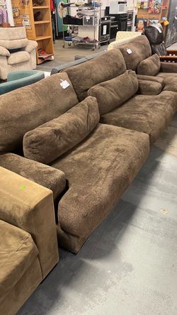 (In Store) Large Brown Oversized Microfiber Couch & Chair
