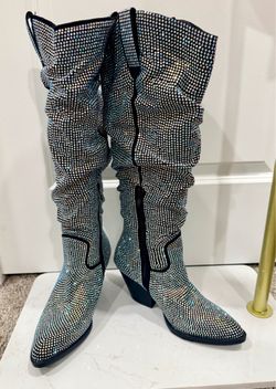 Angel rider irisdecent rhinestones Glam Western Cowgirl Knee Boots