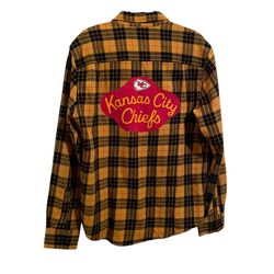 Yellow Gold and Black Plaid Kansas City Chiefs Custom Upcycled Flannel L
