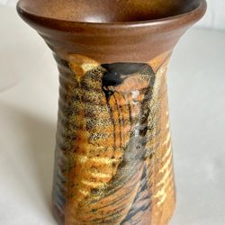 Vintage MCM Pottery Craft Ribbed Stoneware Vase