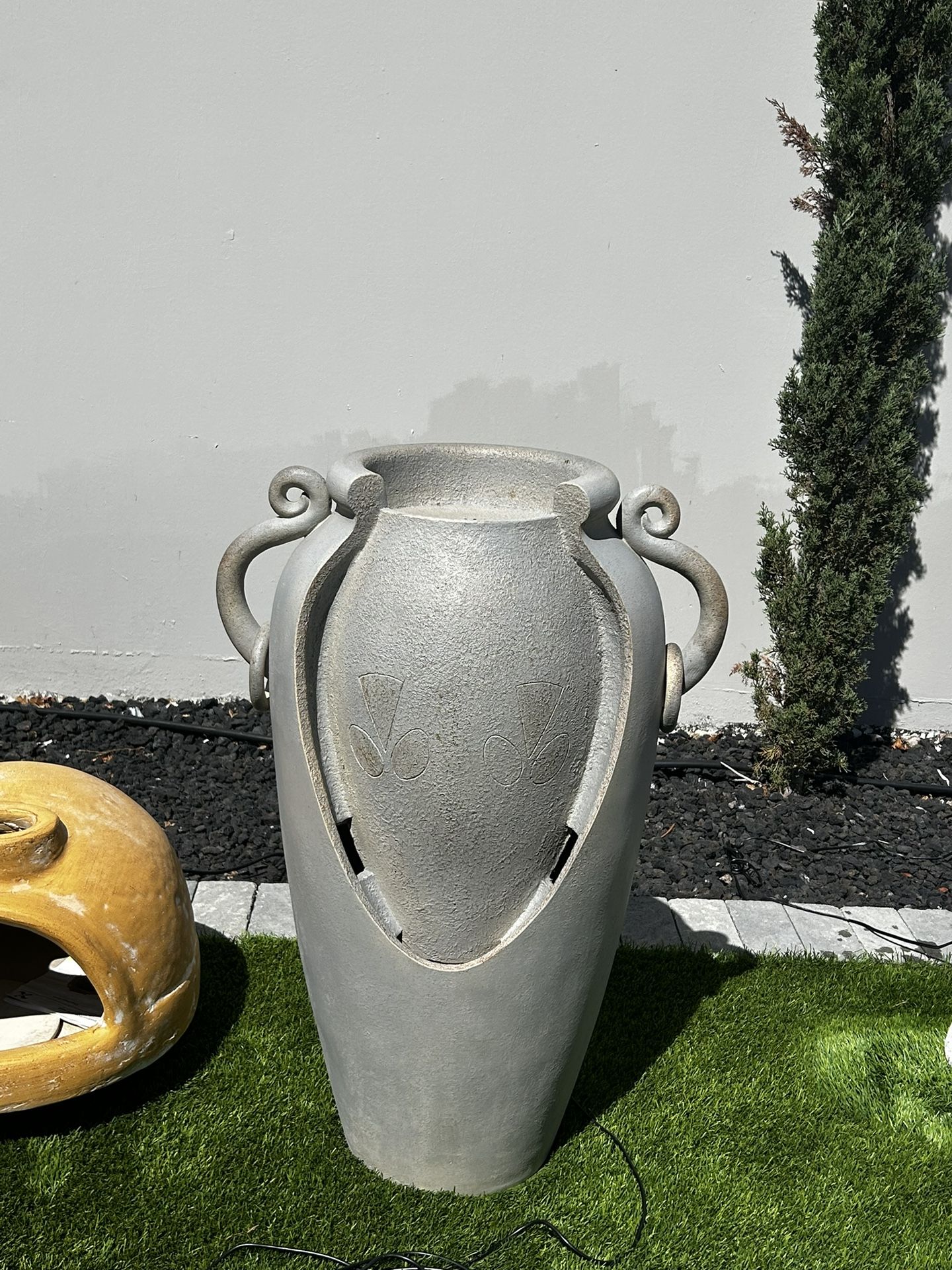 34" Solar Pot Fountain, Amphora-Inspired Design, Outdoor Water Fountain, Polyresin