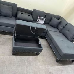 🛋️ NEW  Grey Bargain Comfy Sectional  w/Pillows 🚛  Avail 🛋️
