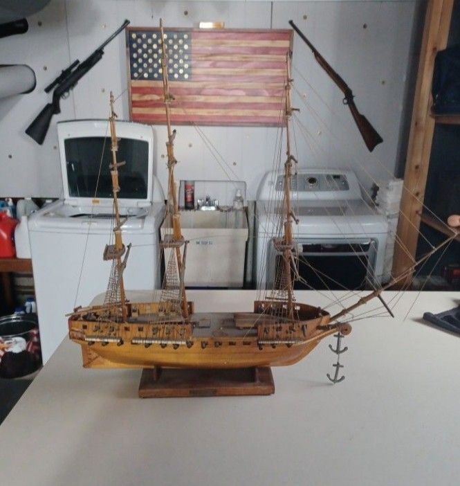 Vintage constitution wooden sailboat. very old construction
