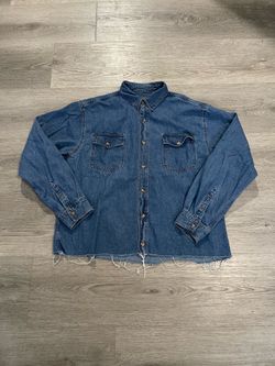 Vintage 1990s RK Brand Mens Blue Double Pocket Distressed Button Up Longsleeve Shirt