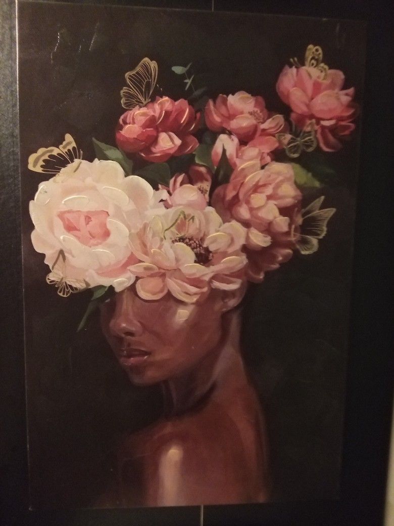 Woman with Flower Crown and Butterflies Painting