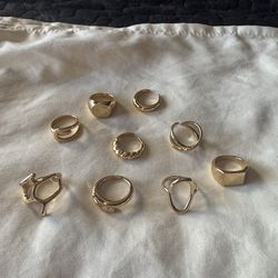 Gold Plated Rings, 9 Piece Set, Sizes 7 & 8, some are adjustable, New Items