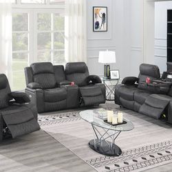 Brand New Dark Grey 3pc Power Reclining Sofa Set 