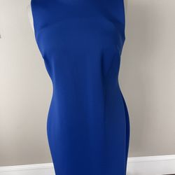 Stunning Calvin Klein Royal Blue Dress With Silver Accent Around Neck