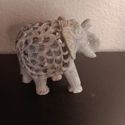 STUNNING Dual Carved Gorara Soapstone Trunk Up Elephant Sculpture Made in India.

