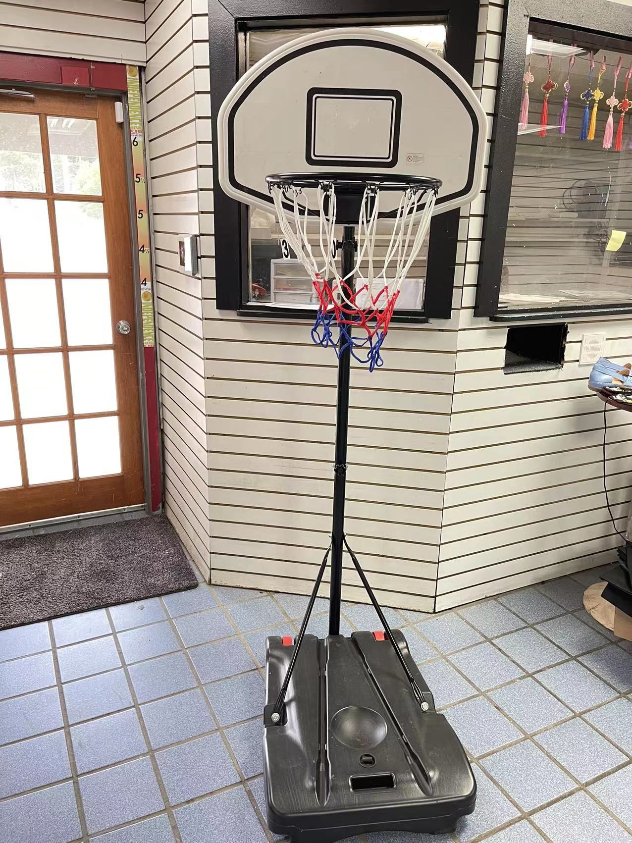 MO #062507 Basketball Portable Hoops & Goals,5.2-7ft Height-Adjustable Basketball Hoop System for Youth Indoor/Outdoor w/ 2 Wheels & Fillable Base,Bla