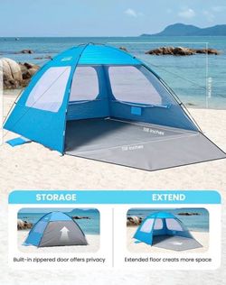 OutdoorMaster - Beach Tent Blackout Coating, Pop Up Sun Shelter For 4 People,