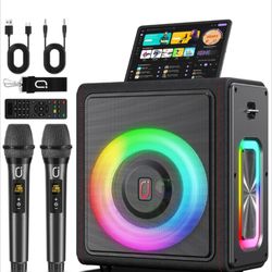 Karaoke Machine, Portable Bluetooth 5.3 Speaker with 2 Wireless Microphones for Adults, PA System with Pitch Correction & Echo Adjustment