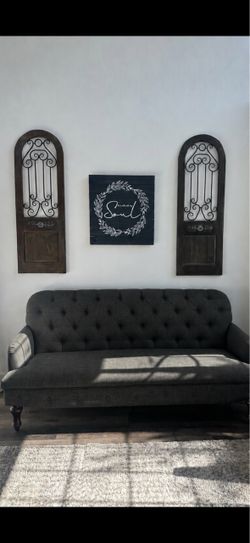 Couch and wall decorations
