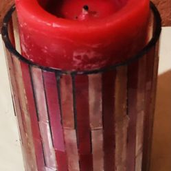 Holiday Candle In Beautiful Beveled Glass Holder - New!