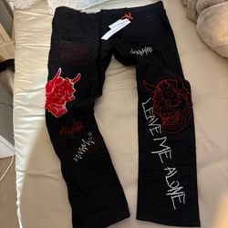 Black Embroidered Jeans Size 44 By 32