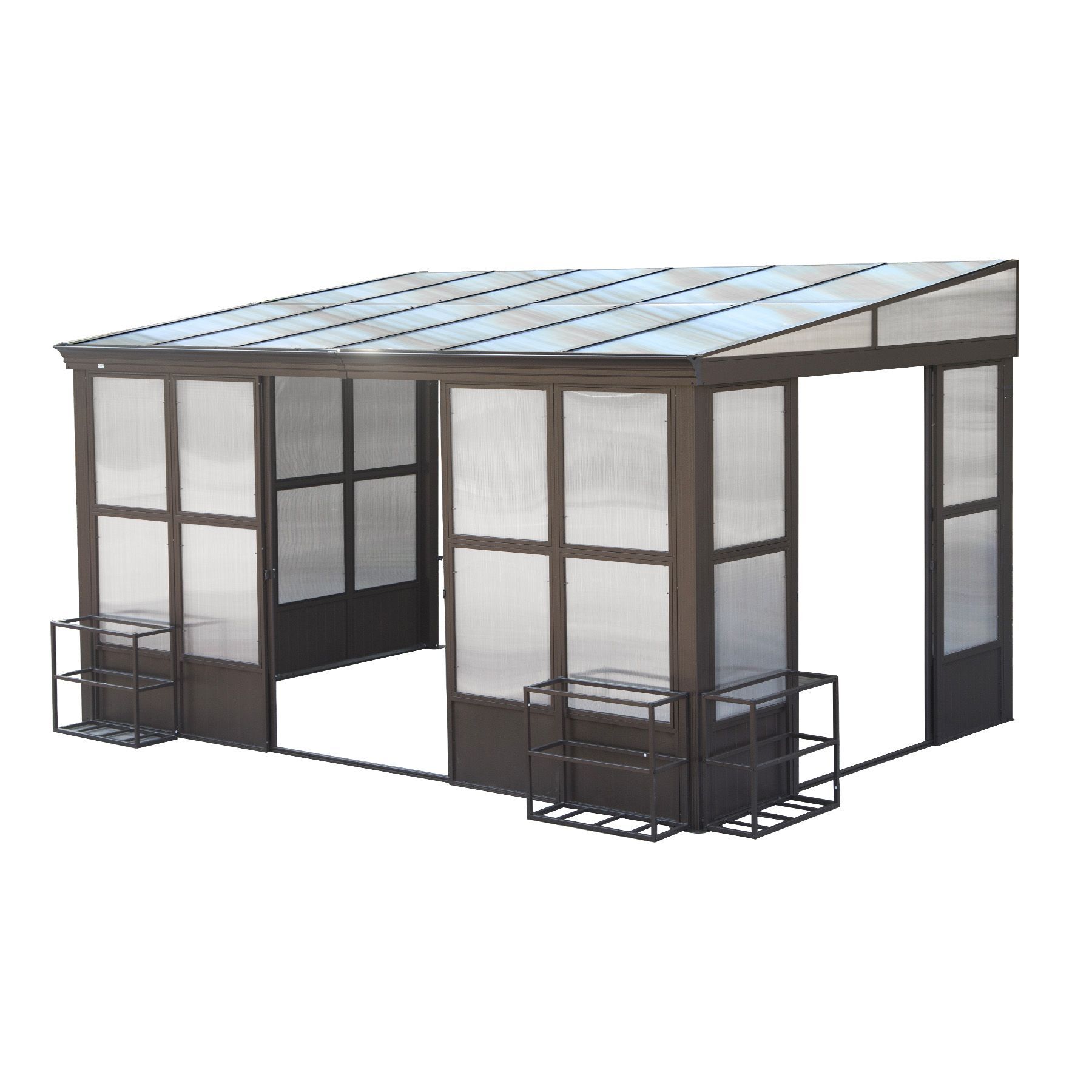 10x12FT All Season Sunroom, Outdoor Permanent Wall Mounted Solarium with Detachable Polycarbonate Windows, Aluminum Lean to Gazebo Sun Room with 2 Loc