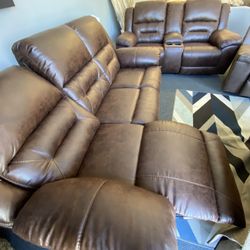 New Ashley Brown Soft Leather like fabric Power Recliners New $2000